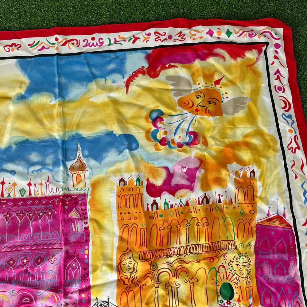 Vintage 1992 John Rombola Art Fabric Sun Venice Canal Whimsical Silk Scarf - Picture 4 of 11